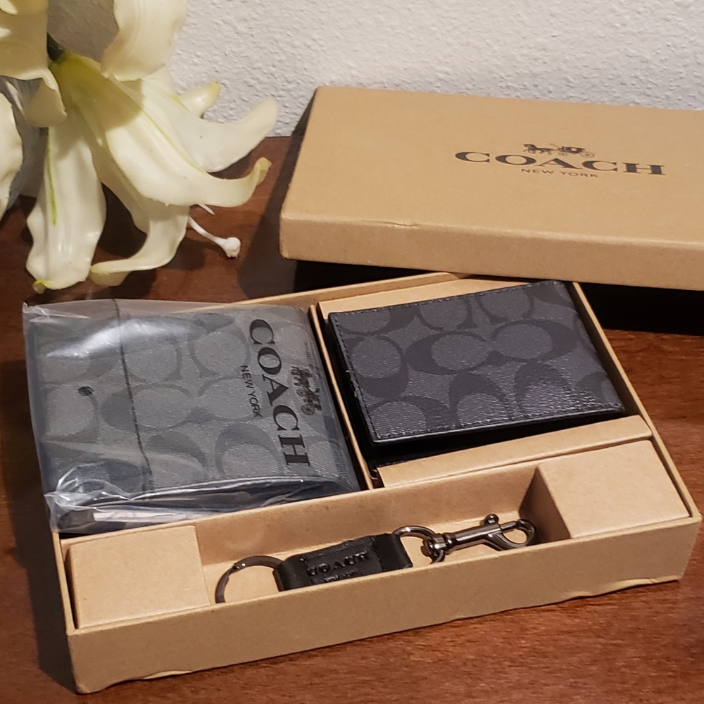 ▪︎COACH Signature Men's 3in1 Wallet & Set. Black Canvas